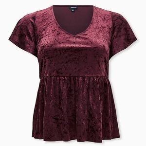 TORRID BURGUNDY PURPLE VELVET MIDI BABYDOLL TOP